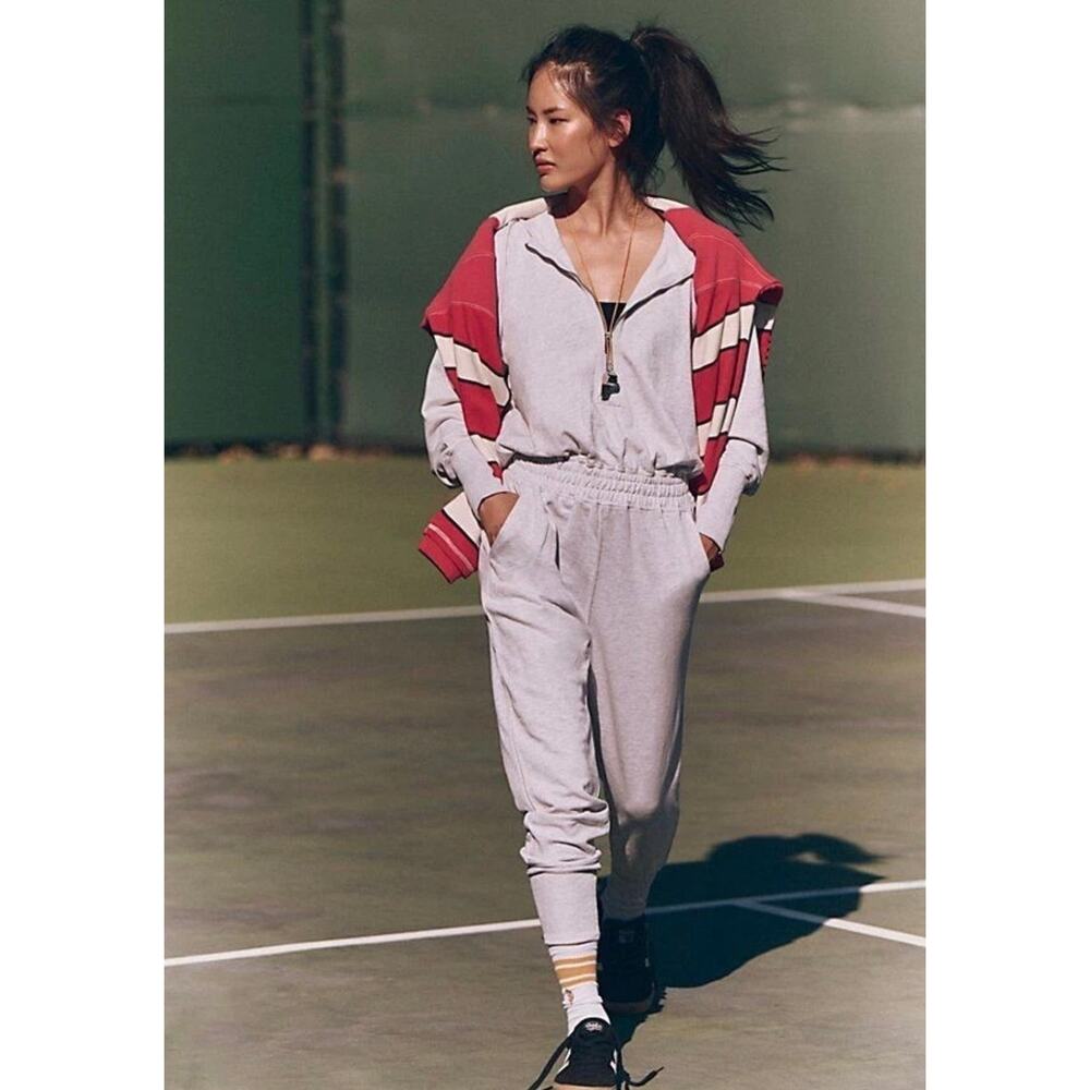 Free People Movement Training Day Jumpsuit Women Large Gray Excellent Sweatshirt